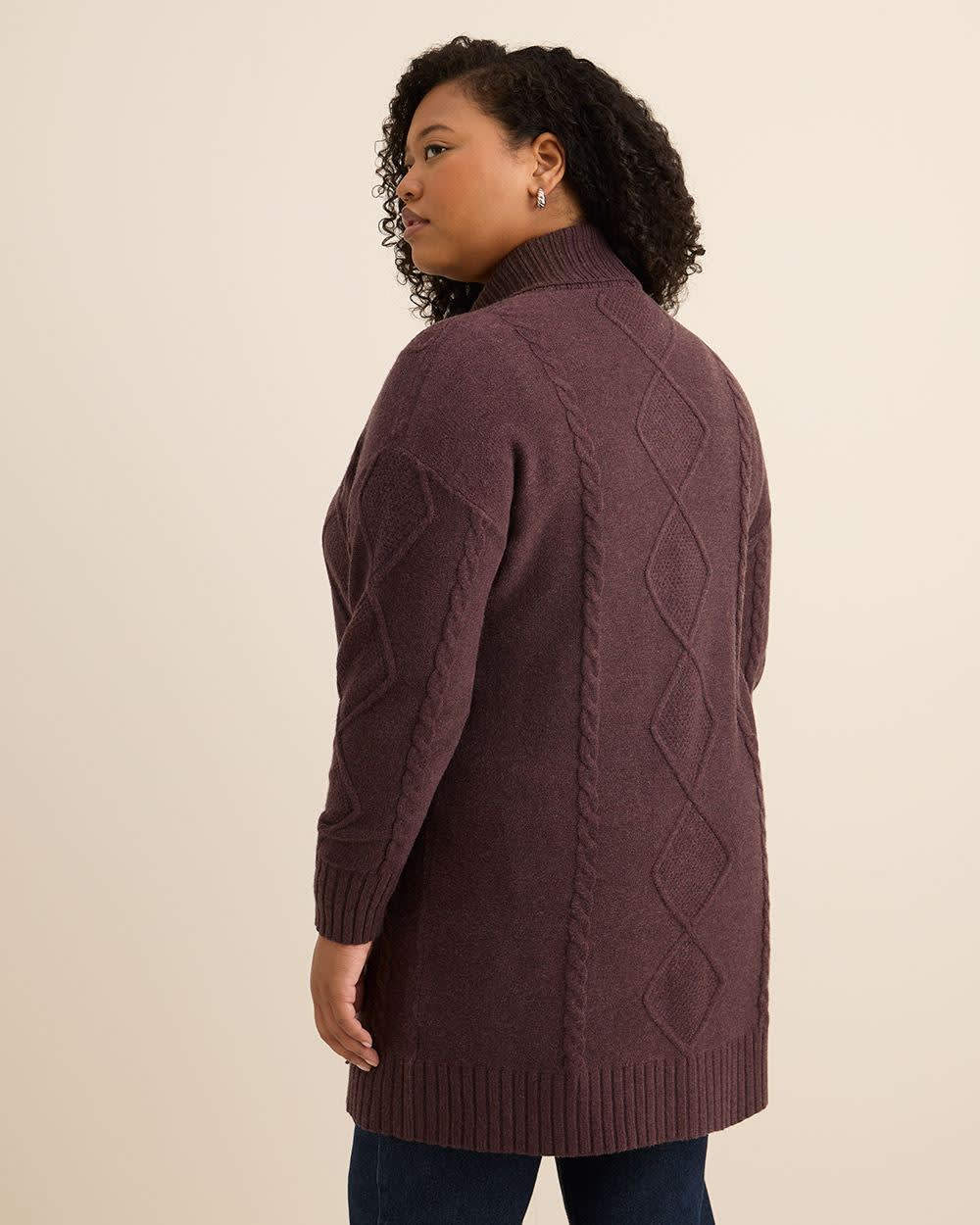 Tunic Sweater Cardigan with Cable Stitch Details Dark plum wine mix 3 Tunic Sweater Cardigan with Cable Stitch Details Dark plum wine mix