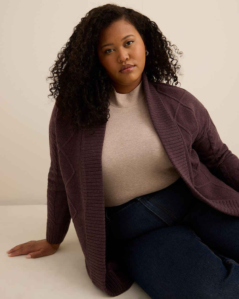 Tunic Sweater Cardigan with Cable Stitch Details Dark plum wine mix 4 Tunic Sweater Cardigan with Cable Stitch Details Dark plum wine mix