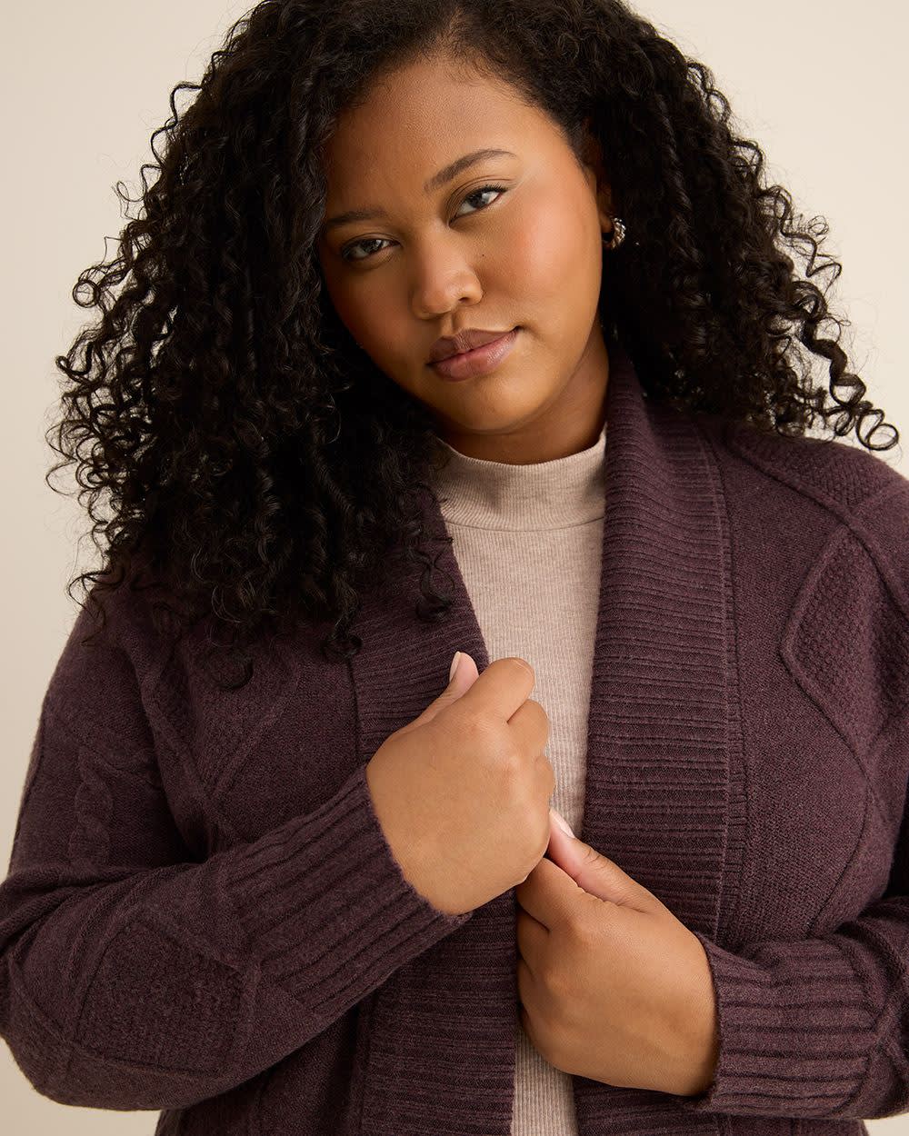 Tunic Sweater Cardigan with Cable Stitch Details Dark plum wine mix 5 Tunic Sweater Cardigan with Cable Stitch Details Dark plum wine mix