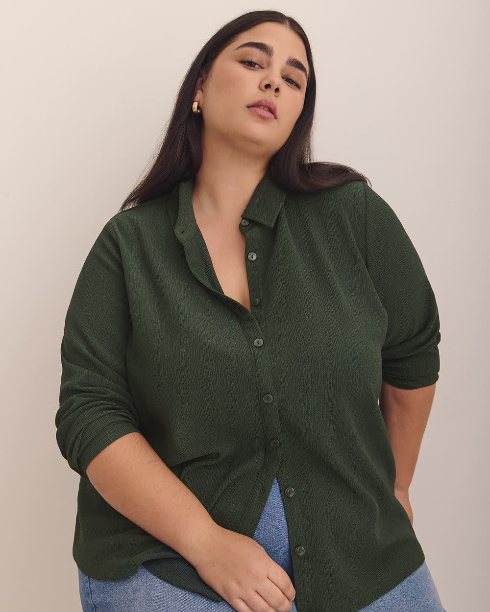 Dark Buttoned-Down Textured Knit Shirt Deep forest 1 Dark Buttoned-Down Textured Knit Shirt Deep forest