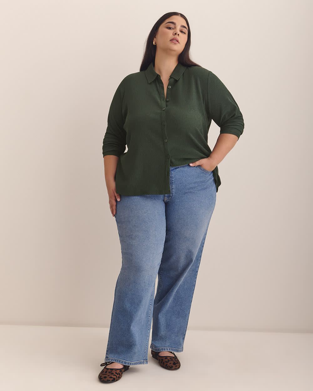 Dark Buttoned-Down Textured Knit Shirt Deep forest 2 Dark Buttoned-Down Textured Knit Shirt Deep forest