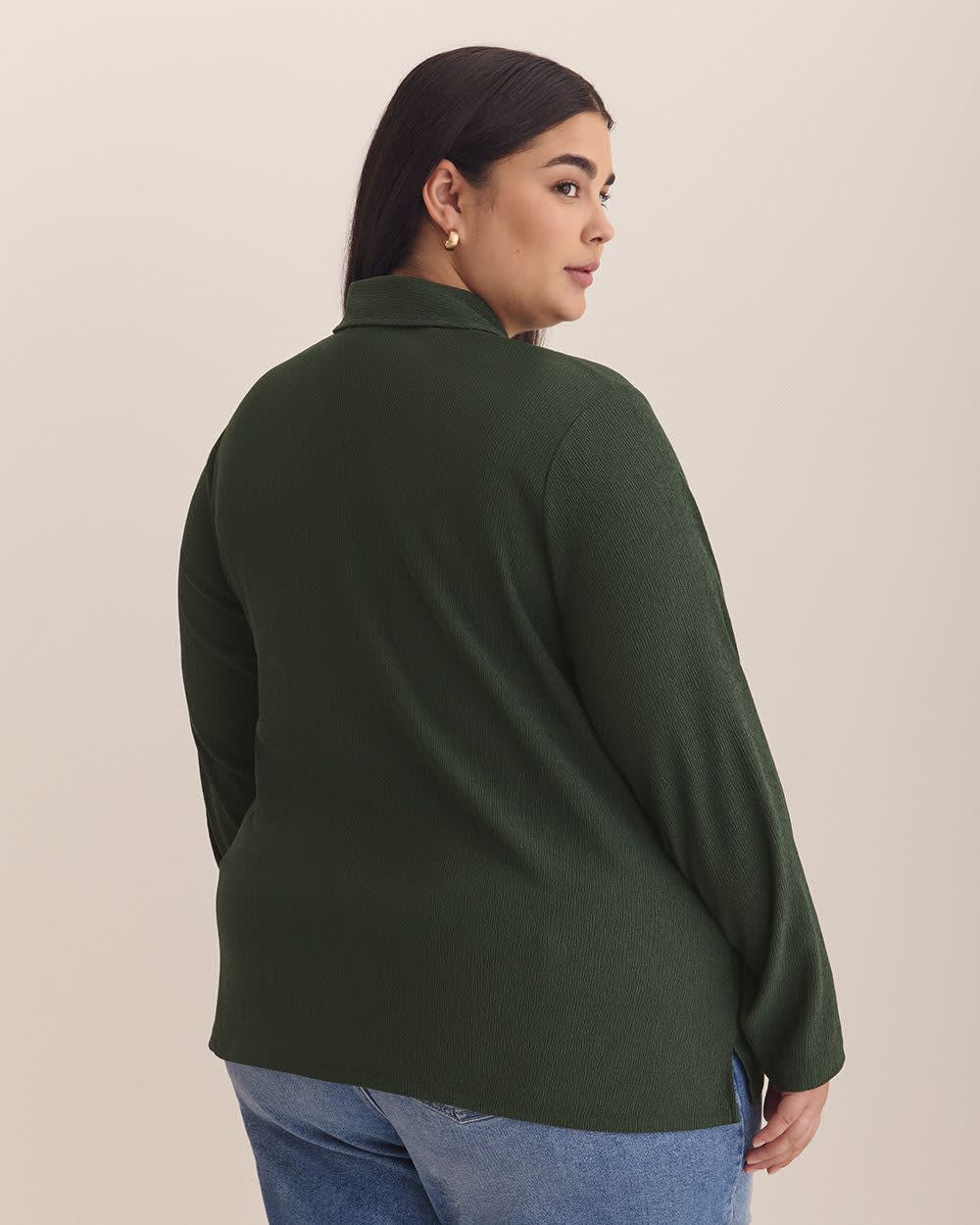 Dark Buttoned-Down Textured Knit Shirt Deep forest 3 Dark Buttoned-Down Textured Knit Shirt Deep forest
