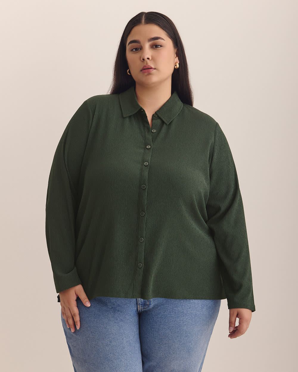 Dark Buttoned-Down Textured Knit Shirt Deep forest 4 Dark Buttoned-Down Textured Knit Shirt Deep forest