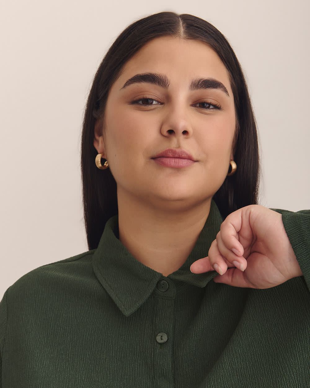 Dark Buttoned-Down Textured Knit Shirt Deep forest 5 Dark Buttoned-Down Textured Knit Shirt Deep forest