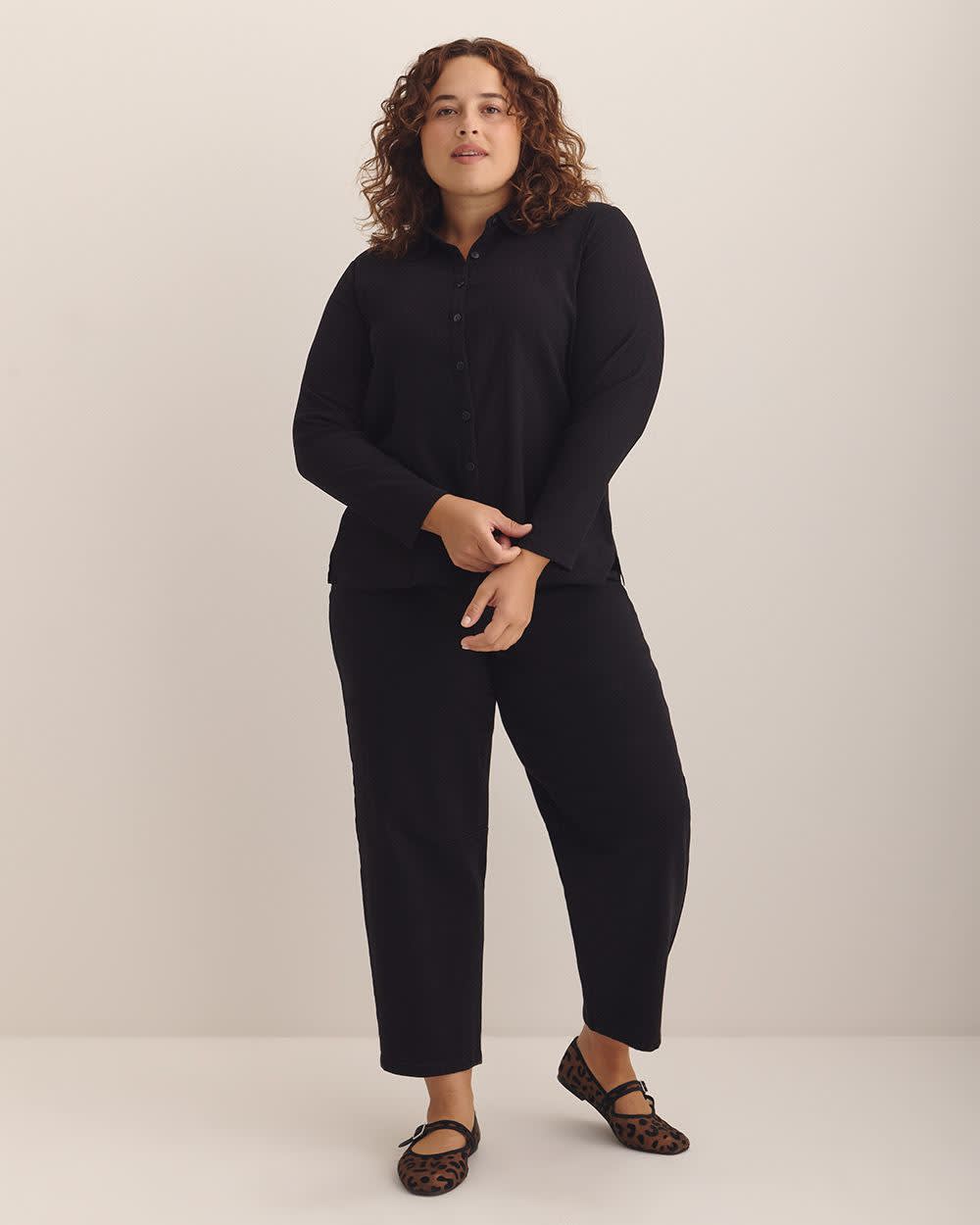 Dark Buttoned-Down Textured Knit Shirt Black 2 Dark Buttoned-Down Textured Knit Shirt Black