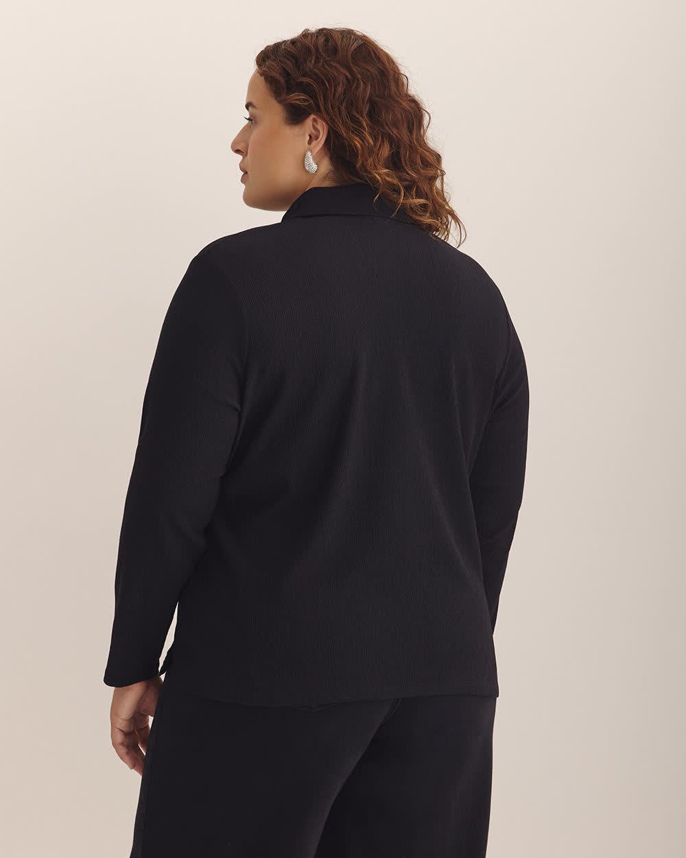 Dark Buttoned-Down Textured Knit Shirt Black 3 Dark Buttoned-Down Textured Knit Shirt Black