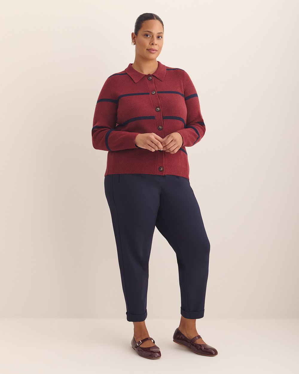 Responsible, Striped Buttoned-Down Polo Sweater Cardigan Pomegranate 2 Responsible, Striped Buttoned-Down Polo Sweater Cardigan Pomegranate