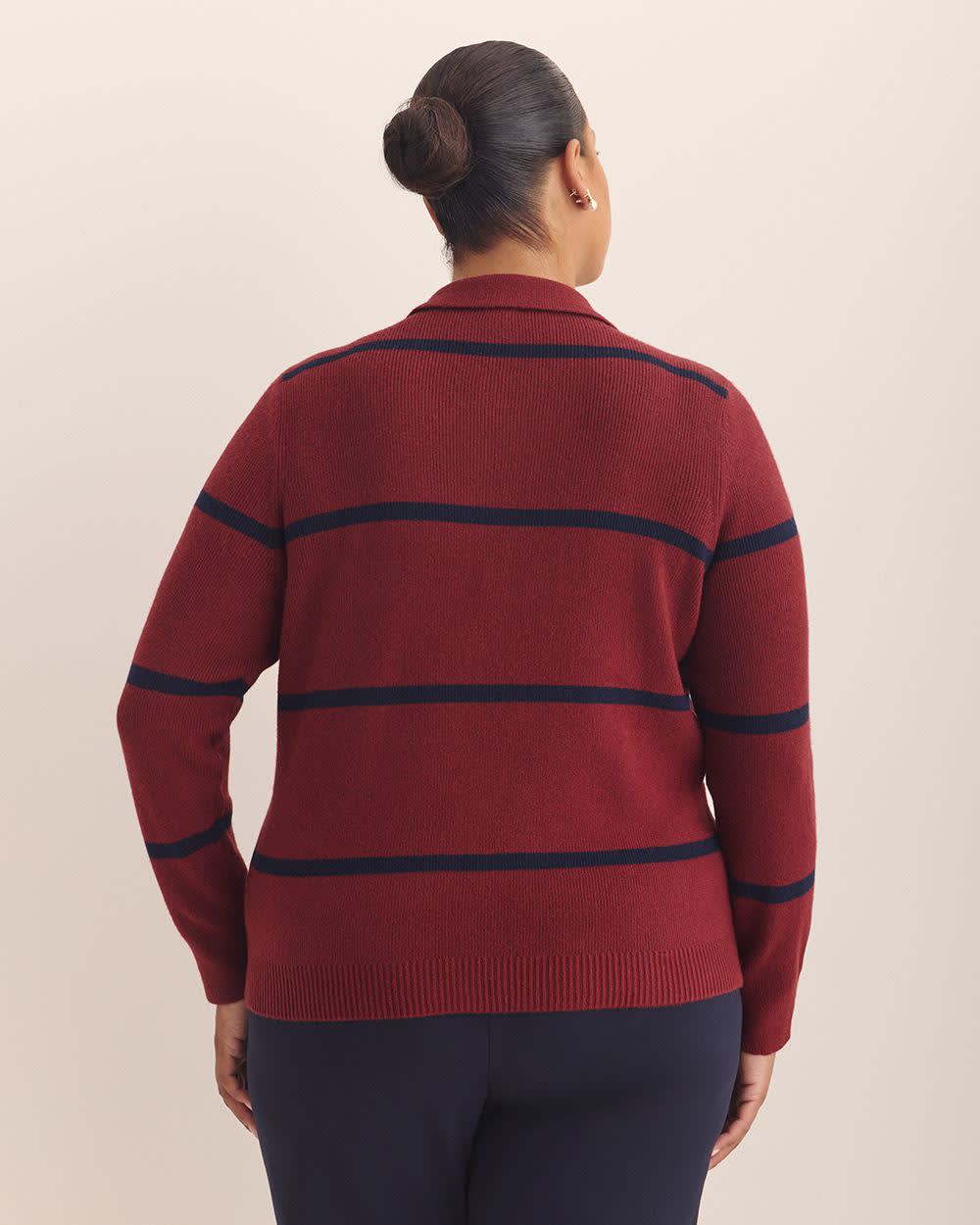 Responsible, Striped Buttoned-Down Polo Sweater Cardigan Pomegranate 3 Responsible, Striped Buttoned-Down Polo Sweater Cardigan Pomegranate