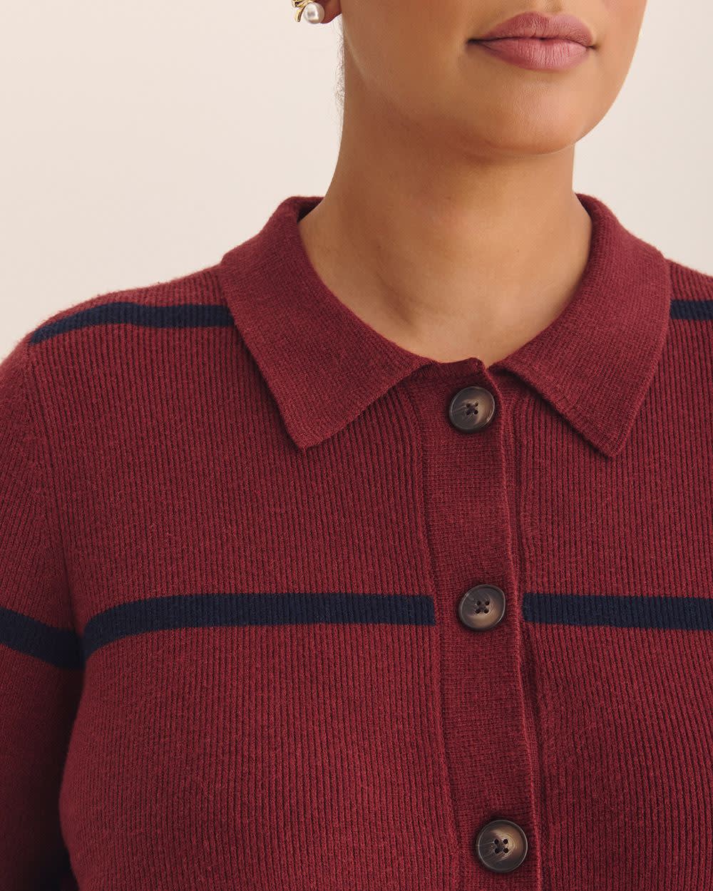 Responsible, Striped Buttoned-Down Polo Sweater Cardigan Pomegranate 4 Responsible, Striped Buttoned-Down Polo Sweater Cardigan Pomegranate