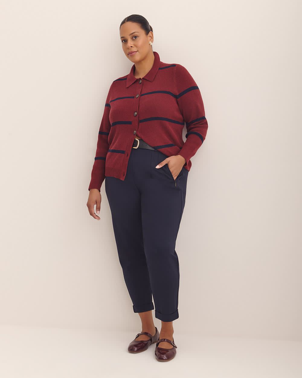 Responsible, Striped Buttoned-Down Polo Sweater Cardigan Pomegranate 5 Responsible, Striped Buttoned-Down Polo Sweater Cardigan Pomegranate