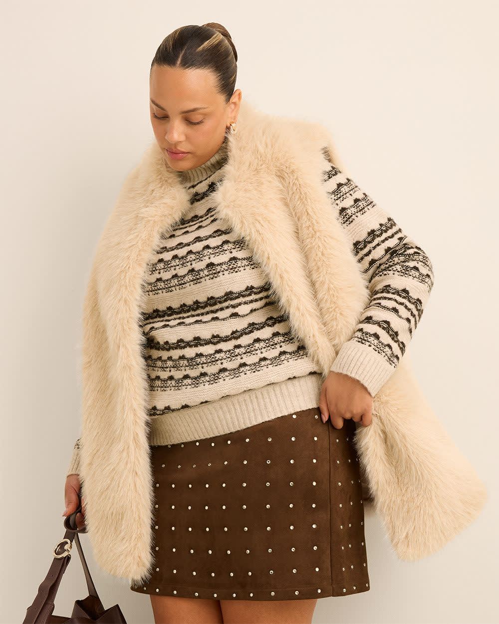 Brown Faux-Suede Mini Skirt with Rhinestones Chicory coffee