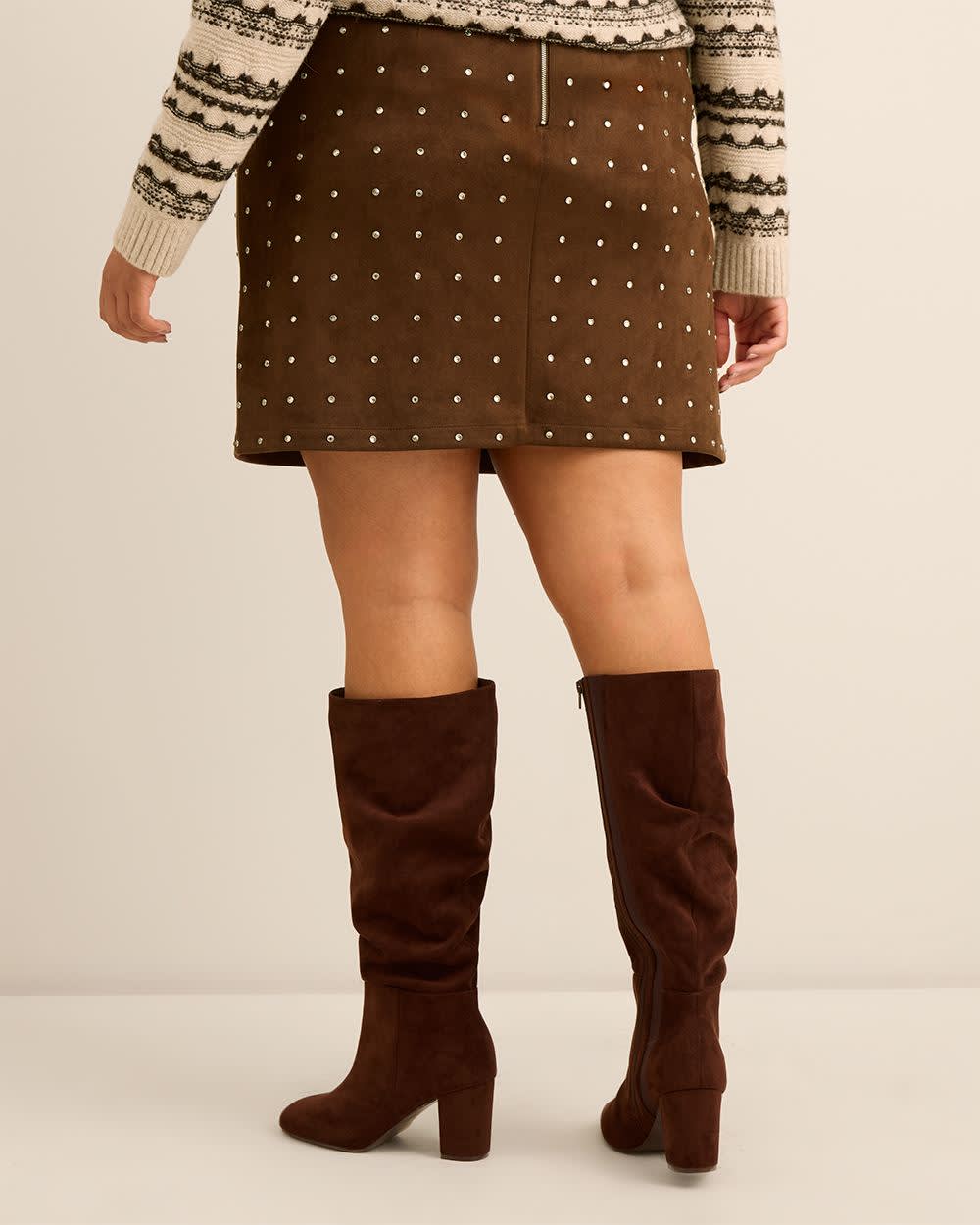 Brown Faux-Suede Mini Skirt with Rhinestones Chicory coffee
