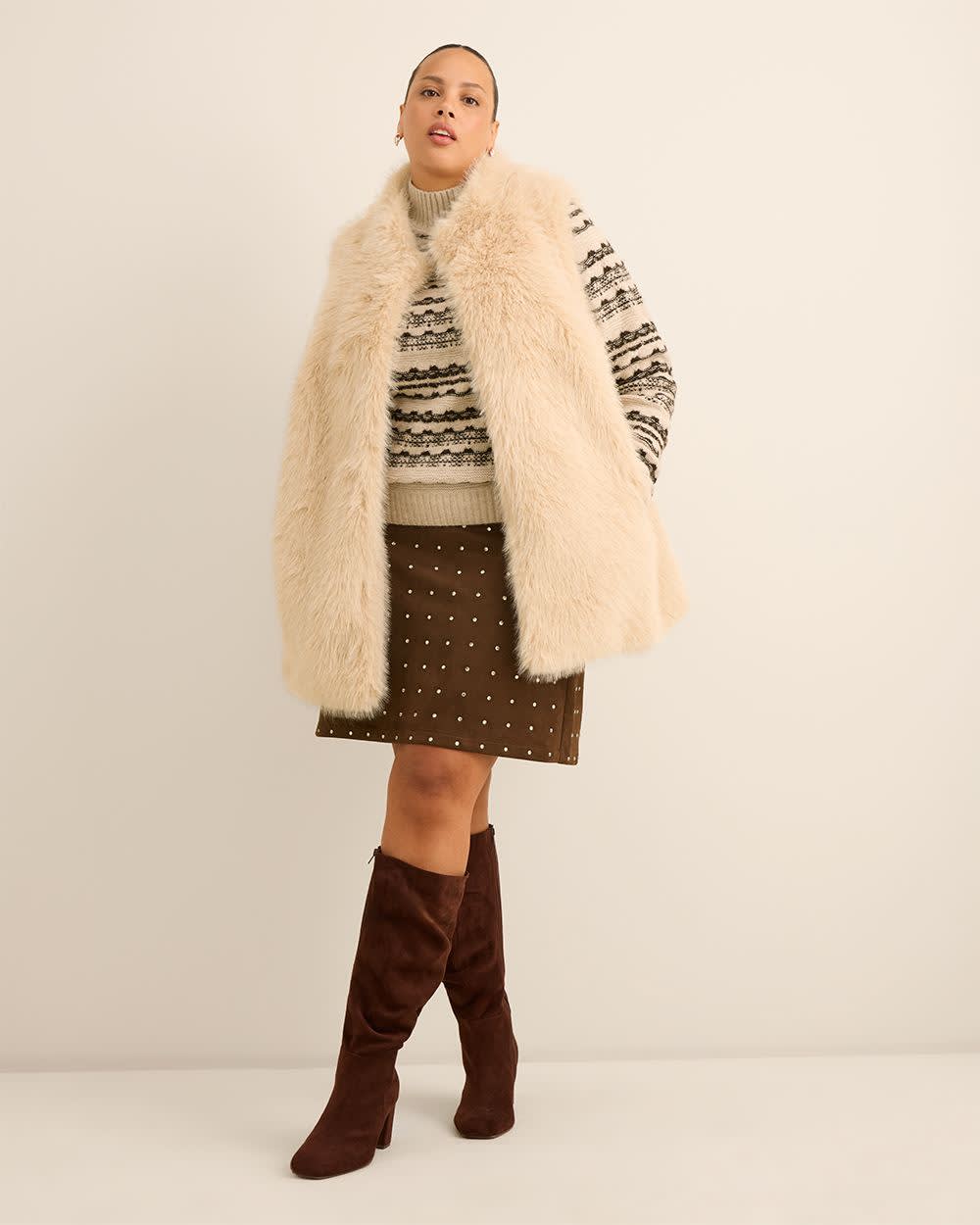 Brown Faux-Suede Mini Skirt with Rhinestones Chicory coffee