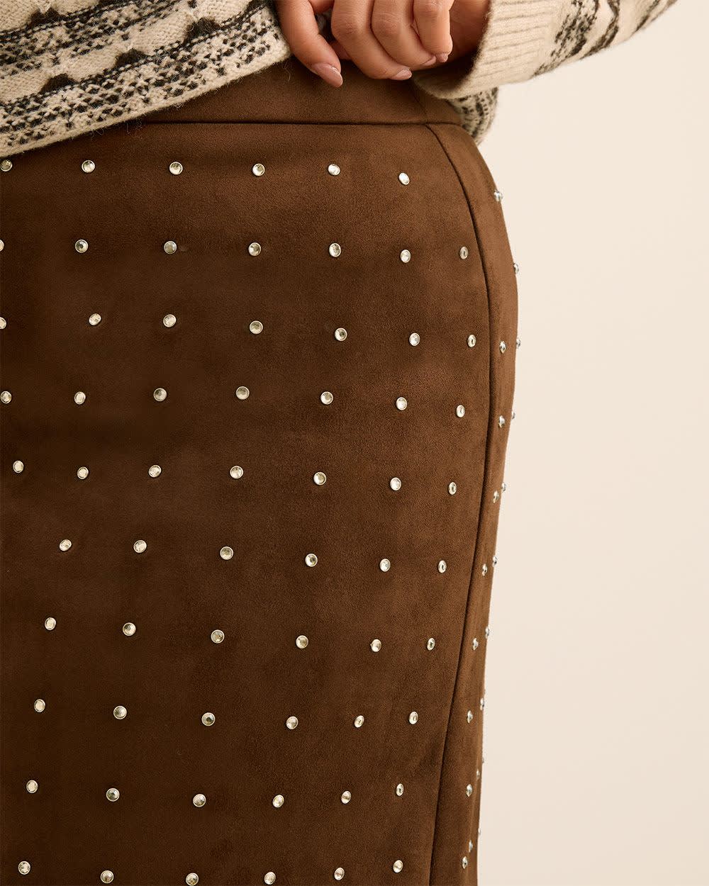 Brown Faux-Suede Mini Skirt with Rhinestones Chicory coffee