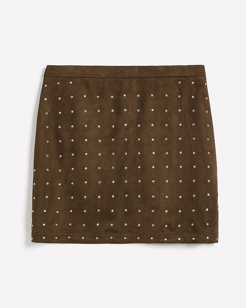 Brown Faux-Suede Mini Skirt with Rhinestones Chicory coffee