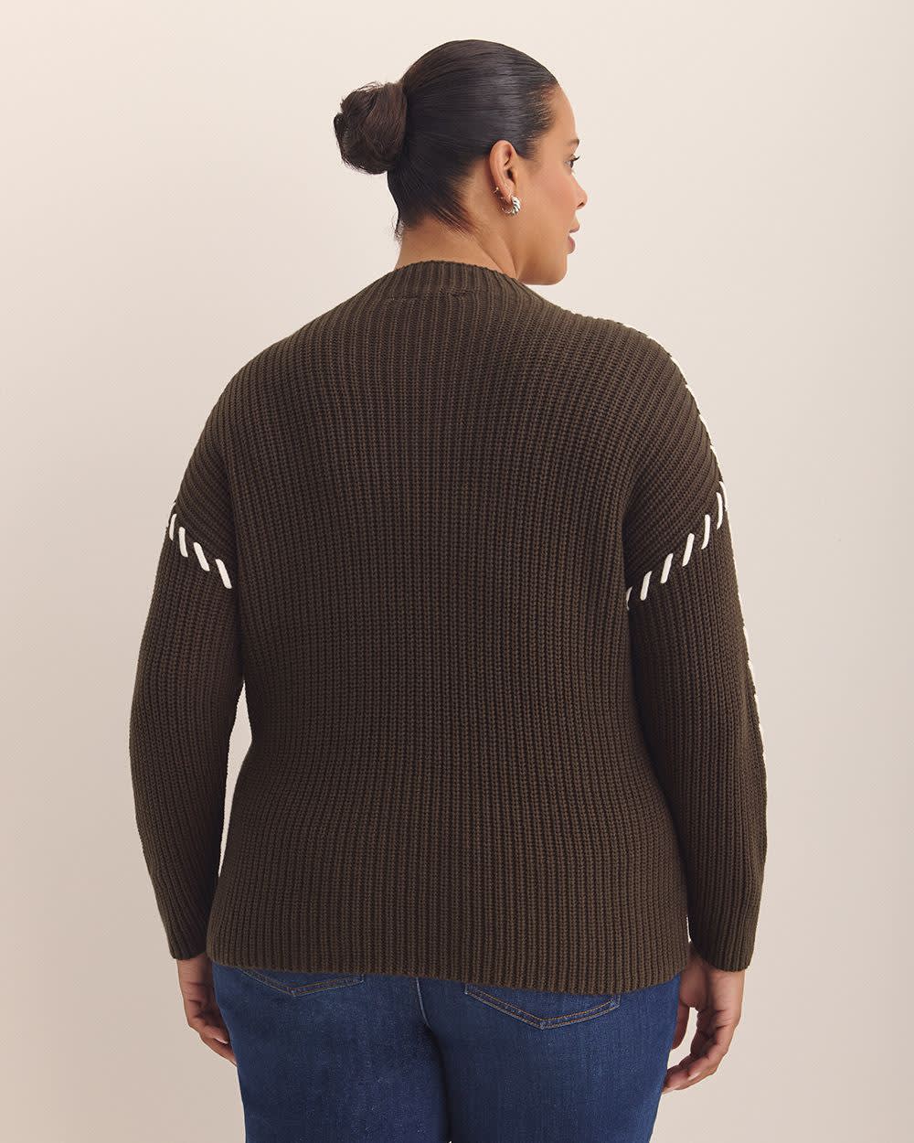 Cotton-Blend Funnel Neck Sweater with Whip Stitch Coffee bean 3 Cotton-Blend Funnel Neck Sweater with Whip Stitch Coffee bean